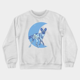 African Painted Dog Crescent Moon - Blue Crewneck Sweatshirt